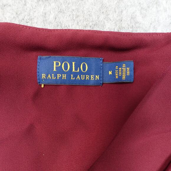 Polo Ralph Lauren Top Womens Medium Silk Blouse VNeck Short Sleeve Red Casual - Picture 2 of 10